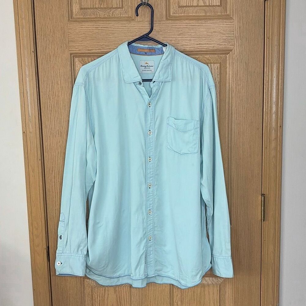 Tommy Bahama Jeans Button‎ Up Shirt XL Blue Tencel Lyocell Lightweight Casual